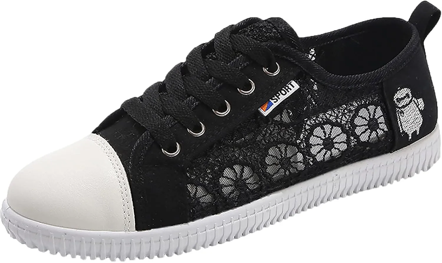 ANUFER Women Girls Summer Embroidery Lace Plimsolls Trainers Lace Up Mesh Sneakers Shoes