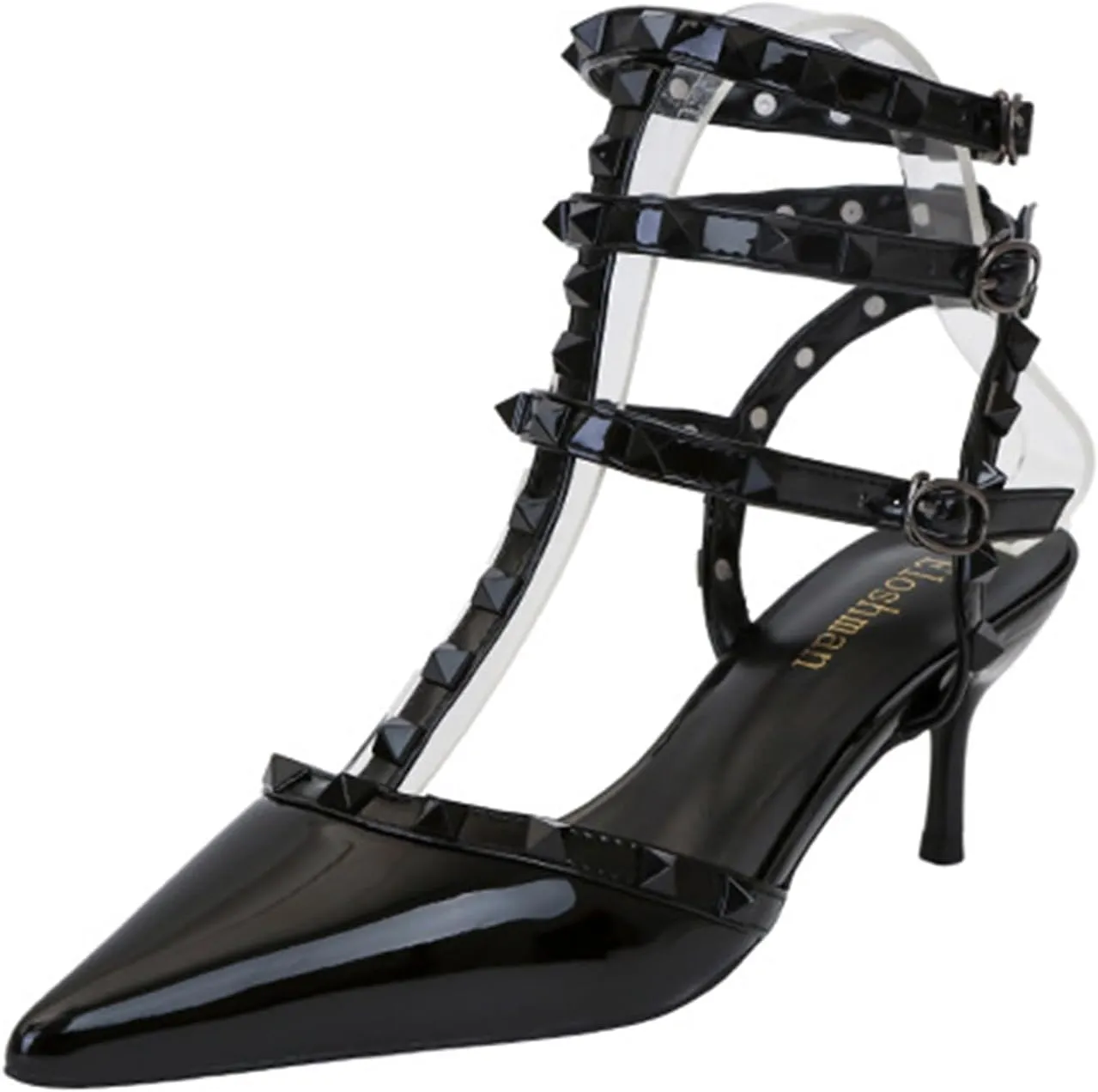 bbruriy Womens Pointy Toe Slingback Heels Studded Kitten Heels T-strap Heeled Sandals Fashion Comfort Party Dress Shoes