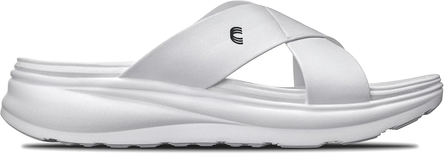 CALTO Men's Invisible Height Increasing Elevator Shoes - White/Matte White Ultra Light-Weight Slip-on Comfort Sandals - 2 Inches Taller - X1653 - Size 11 D(M) US