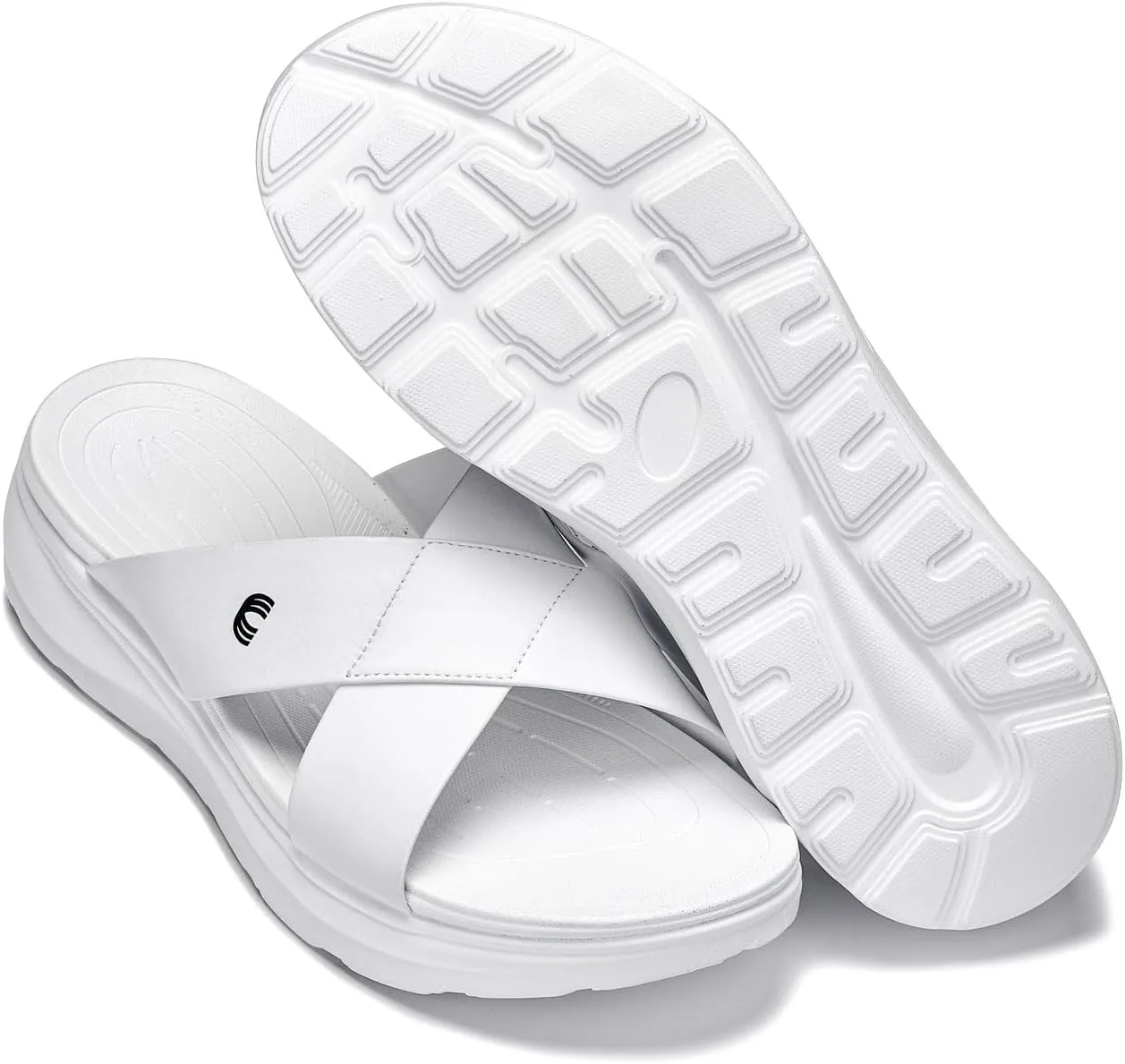 CALTO Men's Invisible Height Increasing Elevator Shoes - White/Matte White Ultra Light-Weight Slip-on Comfort Sandals - 2 Inches Taller - X1653 - Size 11 D(M) US