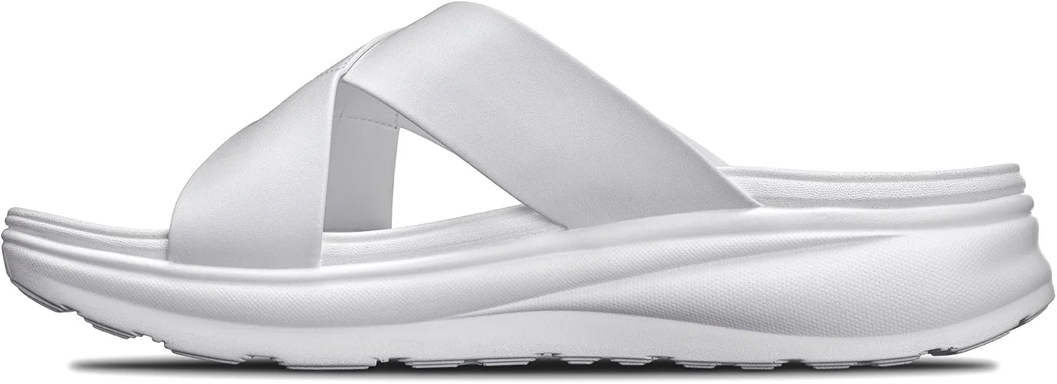 CALTO Men's Invisible Height Increasing Elevator Shoes - White/Matte White Ultra Light-Weight Slip-on Comfort Sandals - 2 Inches Taller - X1653 - Size 11 D(M) US