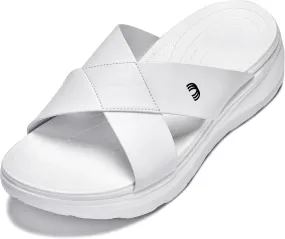 CALTO Men's Invisible Height Increasing Elevator Shoes - White/Matte White Ultra Light-Weight Slip-on Comfort Sandals - 2 Inches Taller - X1653 - Size 11 D(M) US