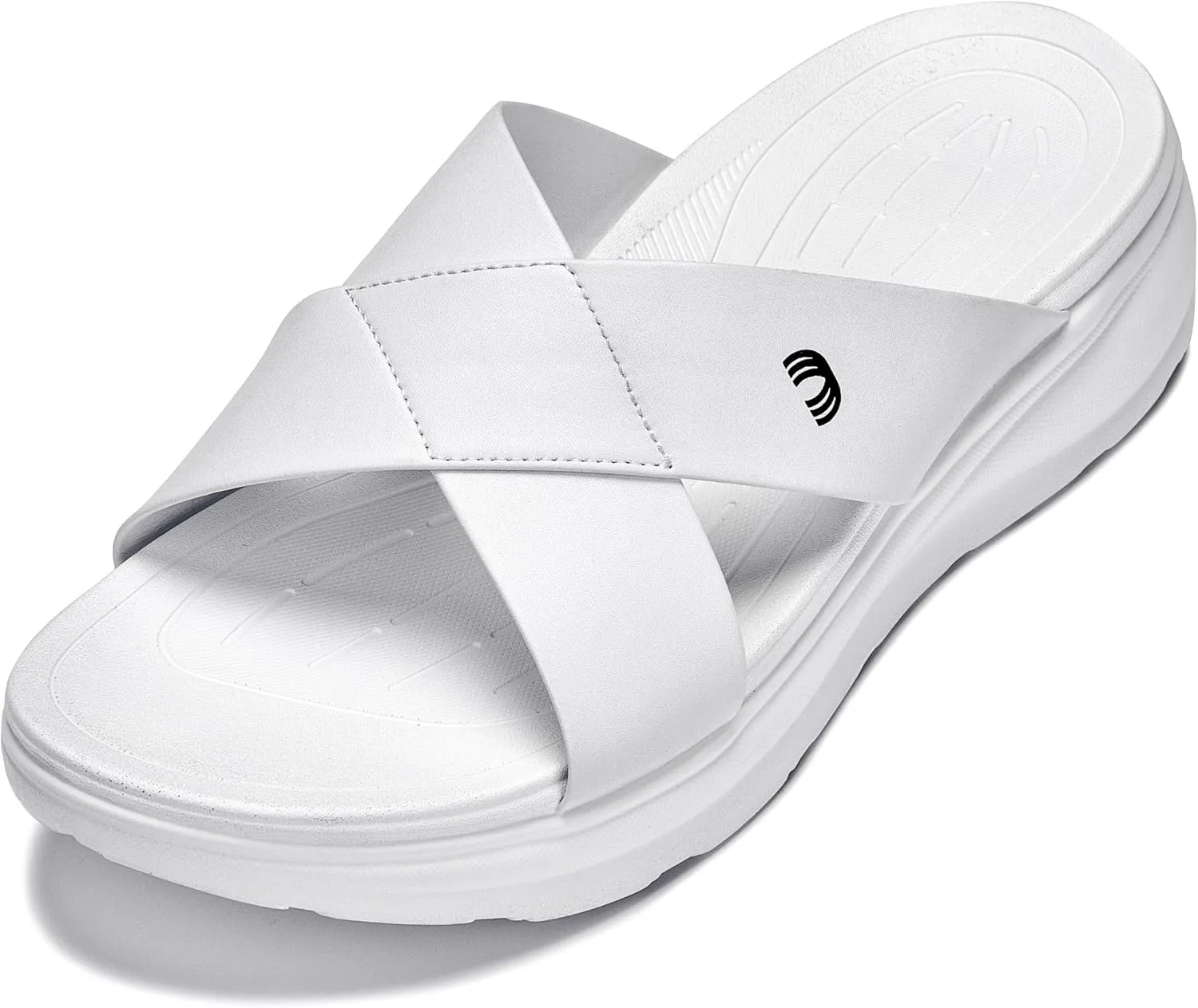 CALTO Men's Invisible Height Increasing Elevator Shoes - White/Matte White Ultra Light-Weight Slip-on Comfort Sandals - 2 Inches Taller - X1653 - Size 11 D(M) US
