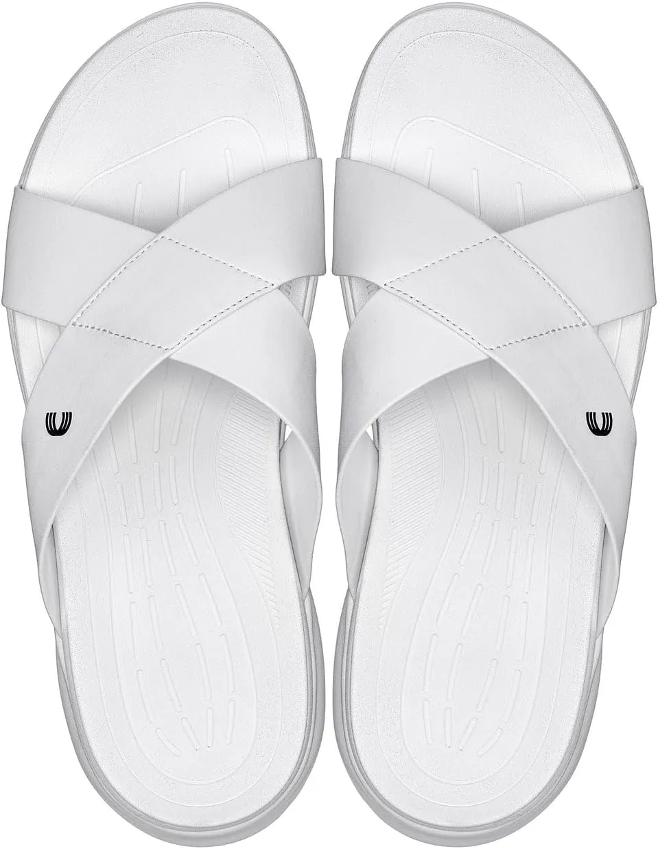 CALTO Men's Invisible Height Increasing Elevator Shoes - White/Matte White Ultra Light-Weight Slip-on Comfort Sandals - 2 Inches Taller - X1653 - Size 11 D(M) US