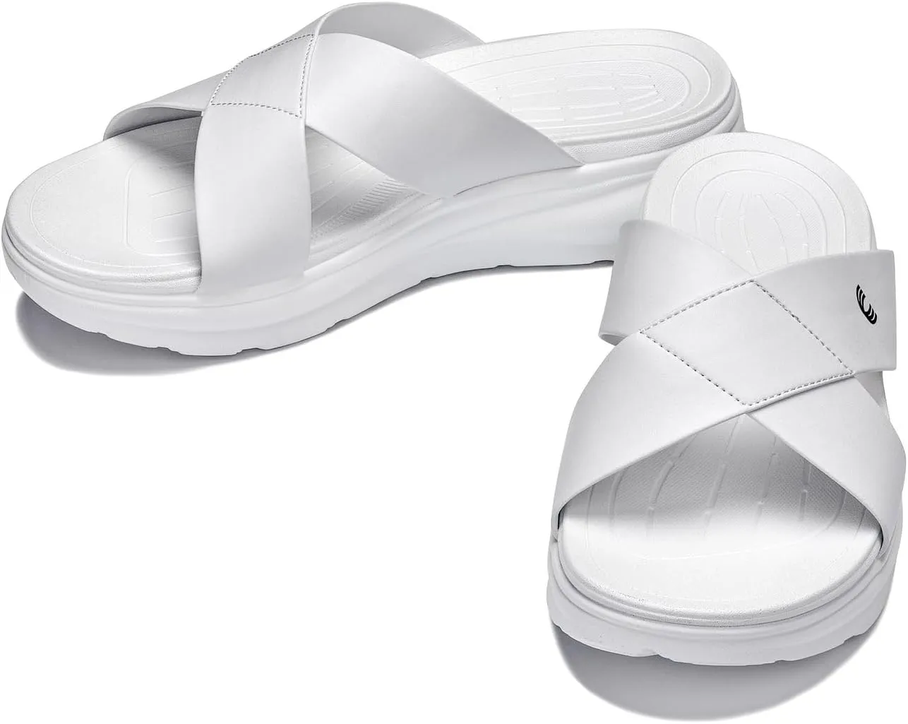 CALTO Men's Invisible Height Increasing Elevator Shoes - White/Matte White Ultra Light-Weight Slip-on Comfort Sandals - 2 Inches Taller - X1653 - Size 11 D(M) US
