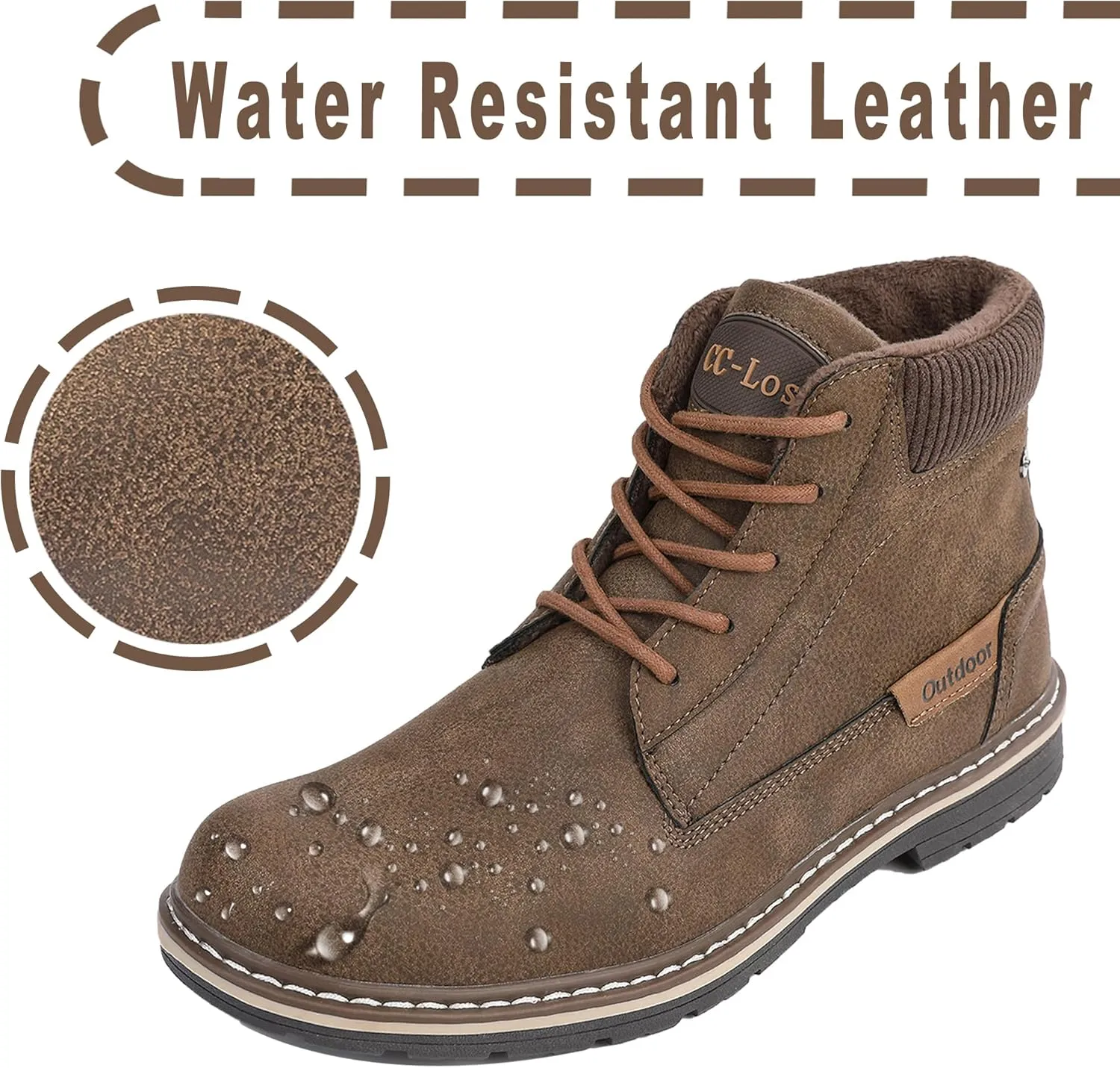 CC-Los Men's Winter Snow Boots with Sherpa Fleece Lining Waterproof Slip-Resistant Insulated Size 7.5-14