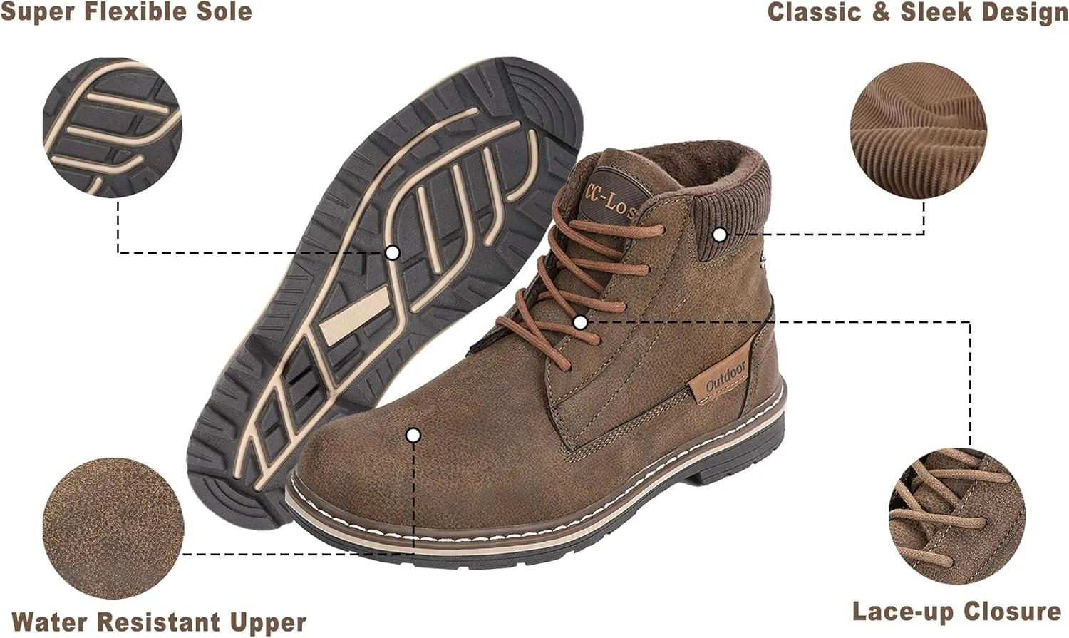 CC-Los Men's Winter Snow Boots with Sherpa Fleece Lining Waterproof Slip-Resistant Insulated Size 7.5-14