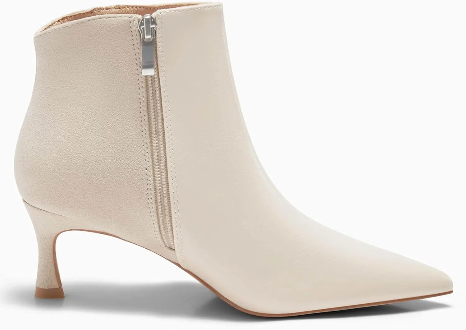 Coutgo Womens Kitten Heel Ankle Boots Pointed Toe Side Zipper Fall Winter Booties Shoes