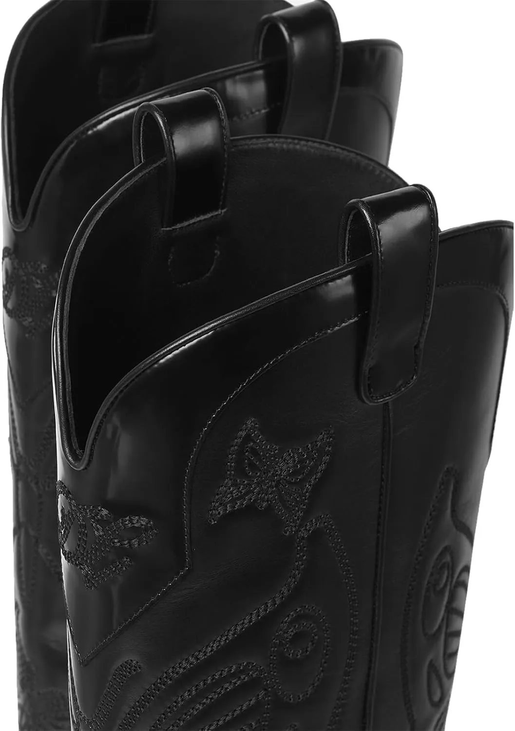 Goolita Women's Black Embroidered Western Cowboy Boots, Knee-High, Pointed Toe, Stiletto Heel, Side Zipper, Leather, All Seasons, Adult, US Footwear Size System