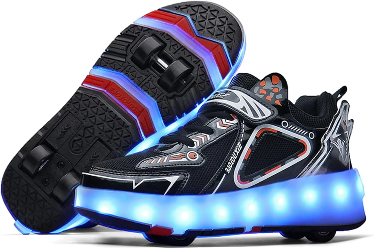 Kids Roller Skates Shoes with USB Chargeable, LED Light Up Roller Shoes with 4 Wheels, Roller Shoes Girls Boys Sneakers Best Gifts,Black-3BigKid