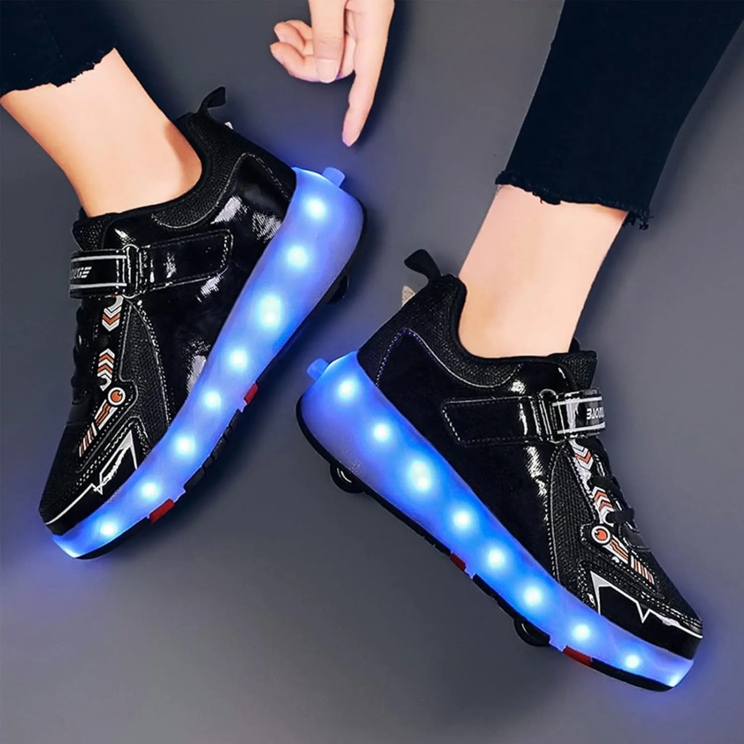 Kids Roller Skates Shoes with USB Chargeable, LED Light Up Roller Shoes with 4 Wheels, Roller Shoes Girls Boys Sneakers Best Gifts,Black-3BigKid