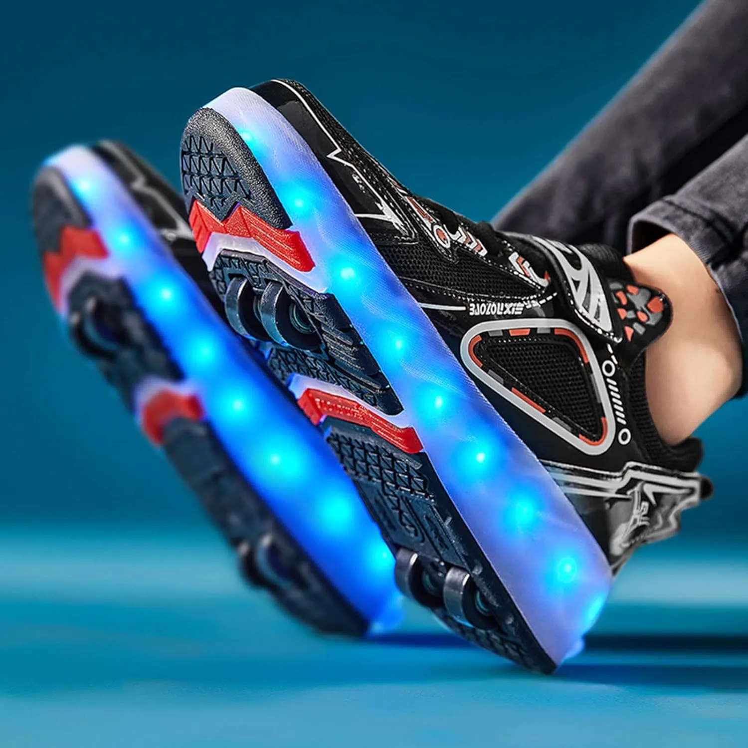 Kids Roller Skates Shoes with USB Chargeable, LED Light Up Roller Shoes with 4 Wheels, Roller Shoes Girls Boys Sneakers Best Gifts,Black-3BigKid