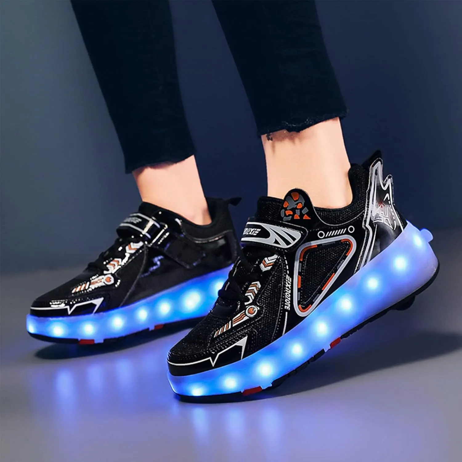 Kids Roller Skates Shoes with USB Chargeable, LED Light Up Roller Shoes with 4 Wheels, Roller Shoes Girls Boys Sneakers Best Gifts,Black-3BigKid