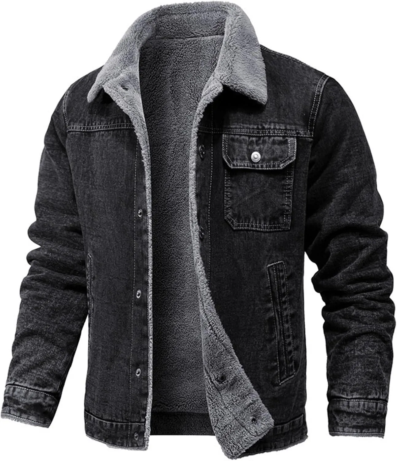 Men's Sherpa Lined Denim Jacket Warm Winter Button Down Classy Casual Trucker Denim Padded Jacket for Men