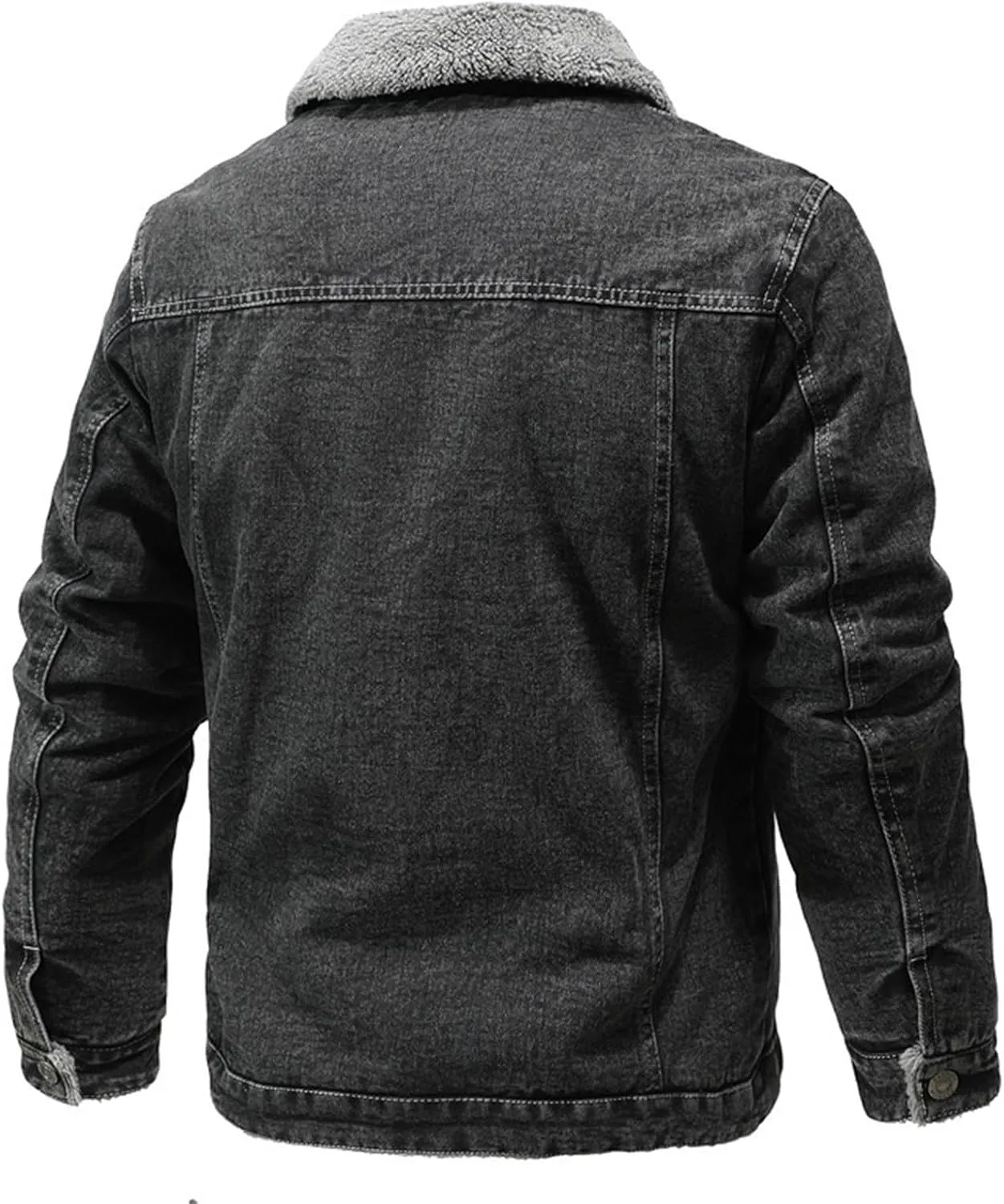 Men's Sherpa Lined Denim Jacket Warm Winter Button Down Classy Casual Trucker Denim Padded Jacket for Men