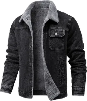 Men's Sherpa Lined Denim Jacket Warm Winter Button Down Classy Casual Trucker Denim Padded Jacket for Men