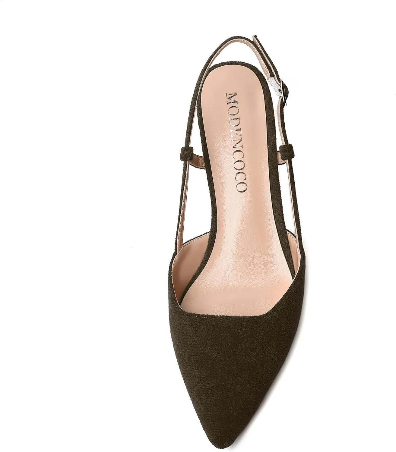MODENCOCO Womens Buckle Dress Dating Fashion Suede Slingback Pointed Toe Chunky Low Heel Pumps Shoes 1.5 Inch