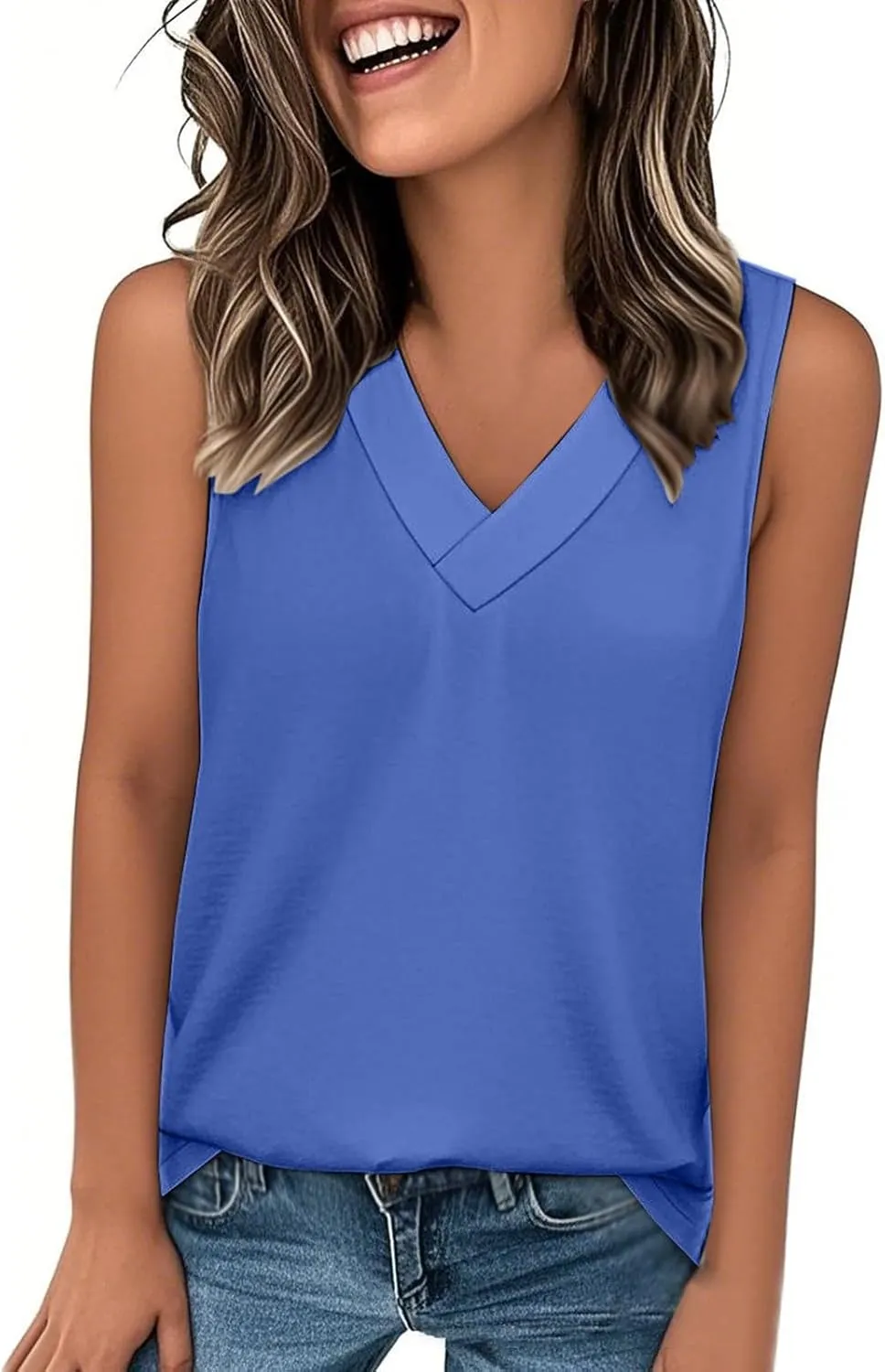 Tank Top for Women Summer V Neck T-Shirt Trendy Sleeveless Basic Tee Loose Fit 2025 Fashion