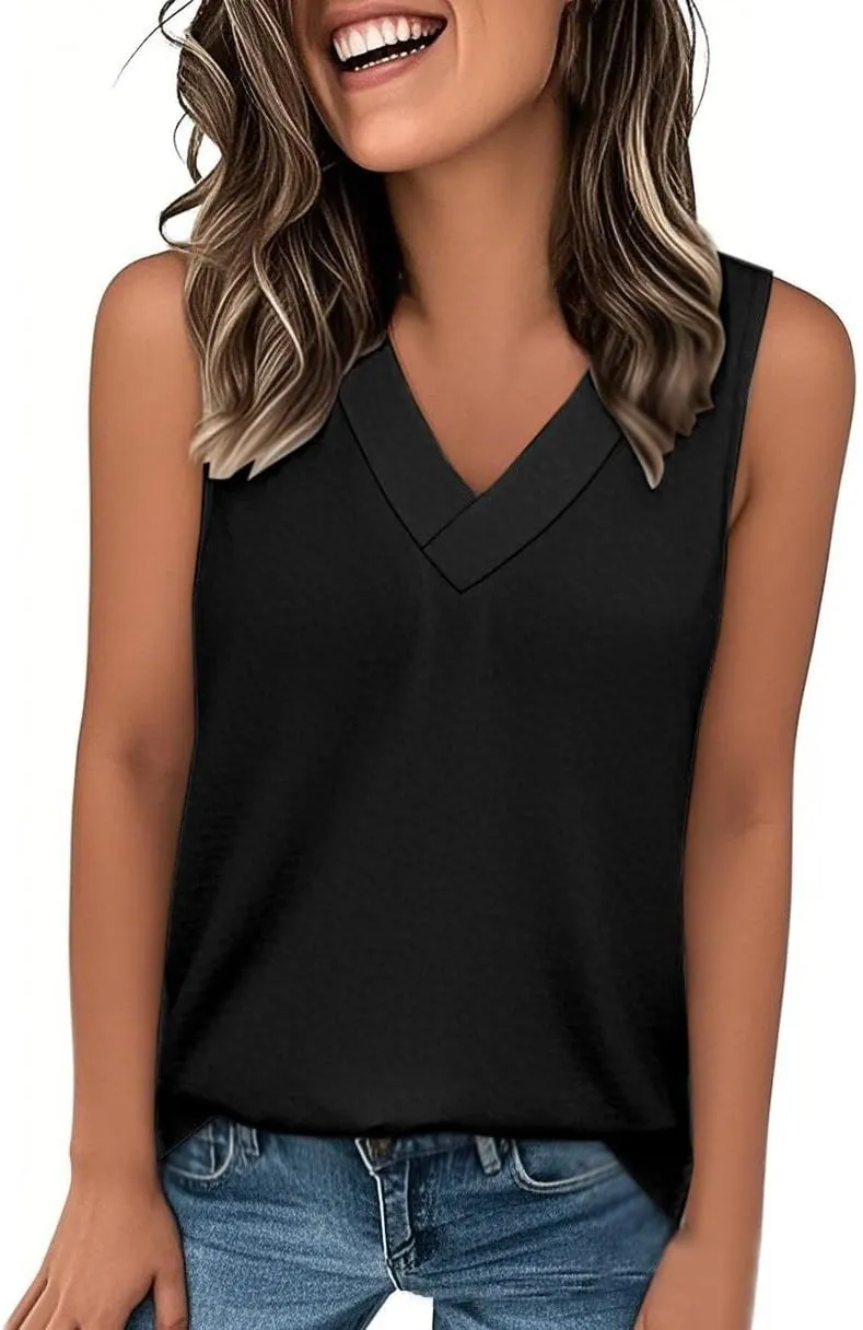 Tank Top for Women Summer V Neck T-Shirt Trendy Sleeveless Basic Tee Loose Fit 2025 Fashion