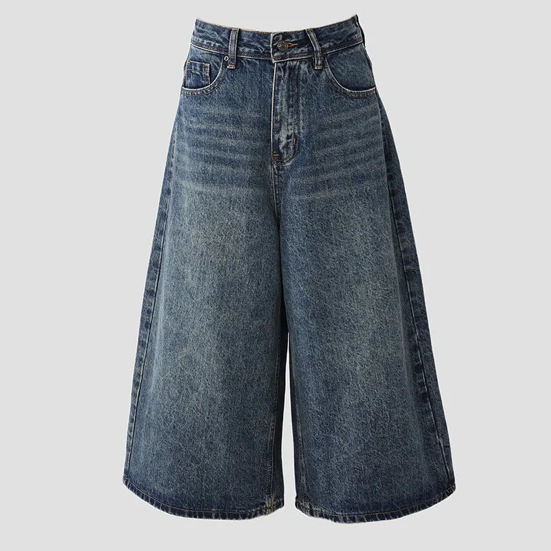Toleet fall outfits 2024 Street Retro Neutral Fashionable Cropped Pants Slimming Loose Wide Leg Washed Jeans for Women
