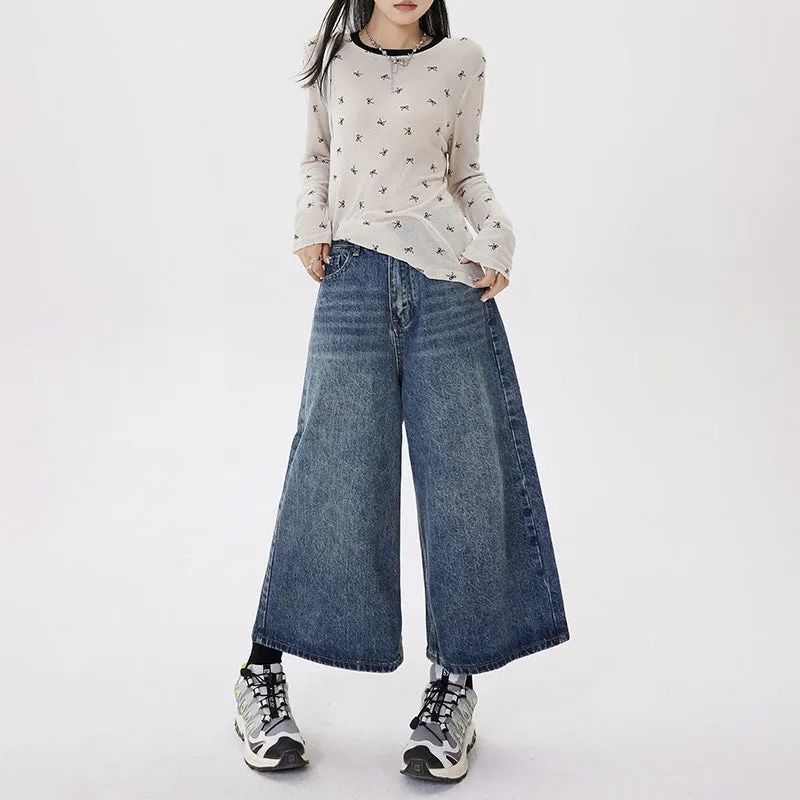 Toleet fall outfits 2024 Street Retro Neutral Fashionable Cropped Pants Slimming Loose Wide Leg Washed Jeans for Women