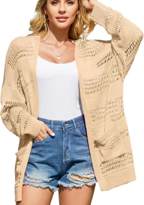 V FOR CITY Women's Cardigans Lightweight Summer Crochet Oversized Long Sleeved Open Front Knit Sweater Trendy