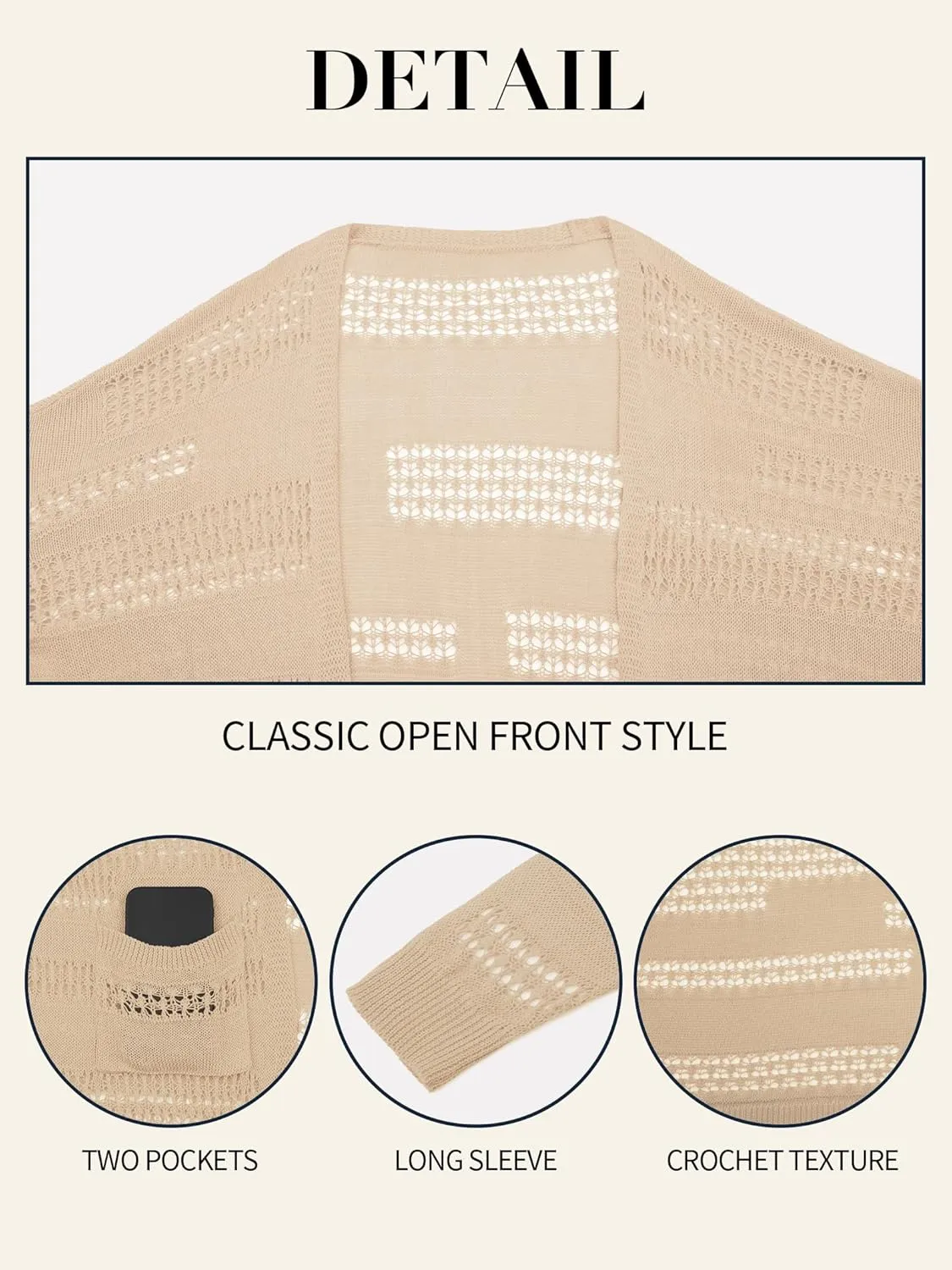 V FOR CITY Women's Cardigans Lightweight Summer Crochet Oversized Long Sleeved Open Front Knit Sweater Trendy