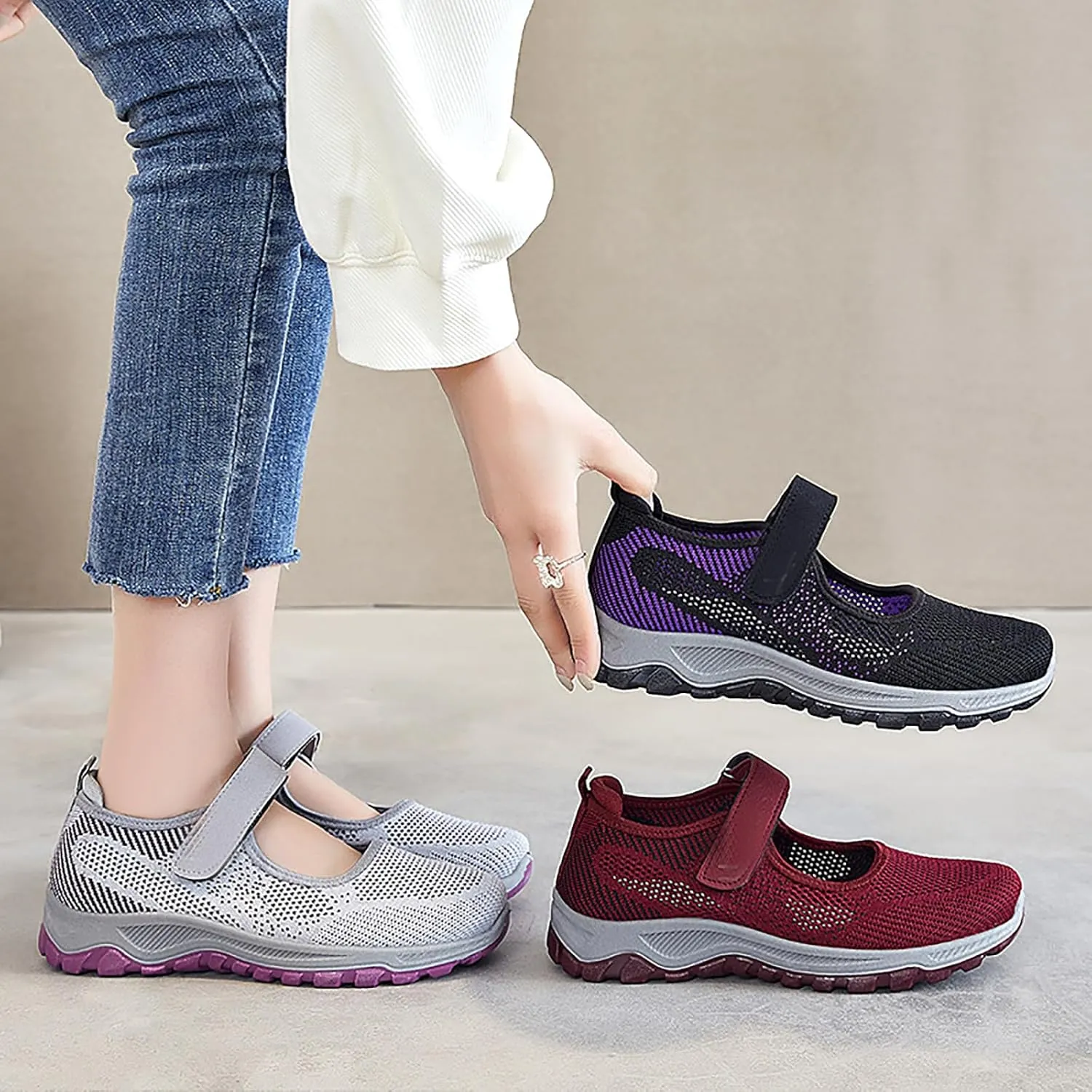 Womens Walking Shoes Breathable Mesh Casual Sneakers Round Toe Driving Loafers Soft Light Weight Comfortable