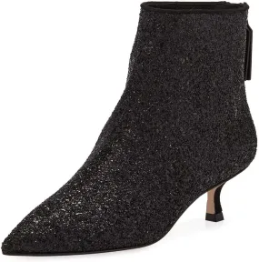 XYD Women Chic Low Kitten Heel Ankle Boots Pointed Closed Toe Side Zipper Prom Glitter Party Fashion Short Bootie Shoes