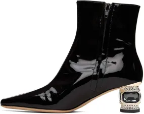 XYD Women Gorgeous Low Chunky Crystal Gem Heel Ankle Boots Closed Square Toe Short Bootie Side Zip Party Ballroom Dress Shoes